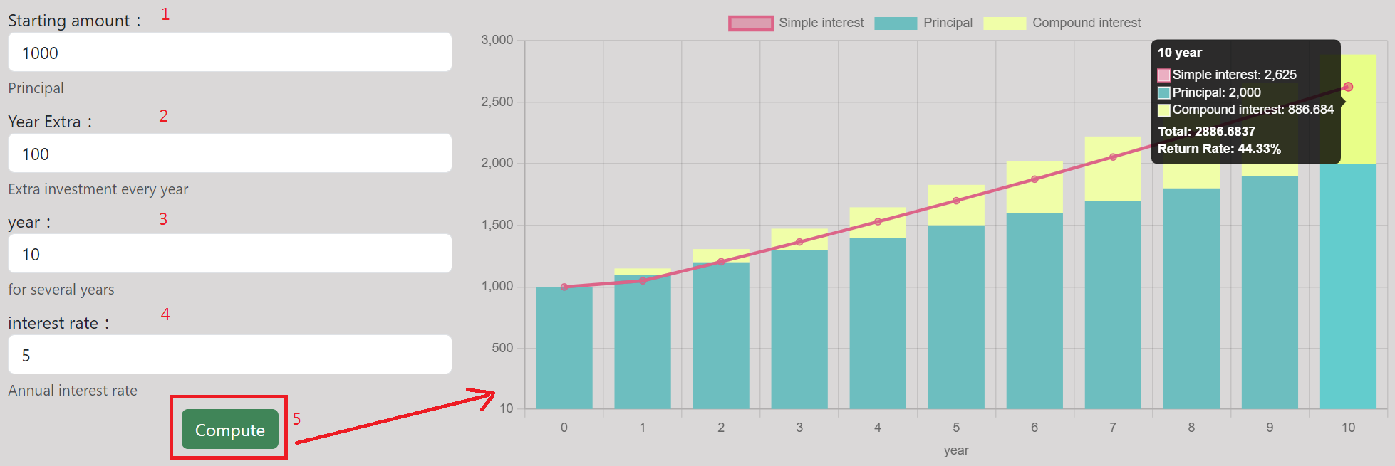 Compound Interest Computer Use example